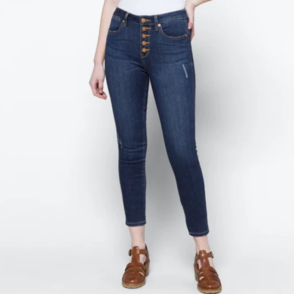 Rhea Mid Rise Exposed Button Fly Skinny Jean